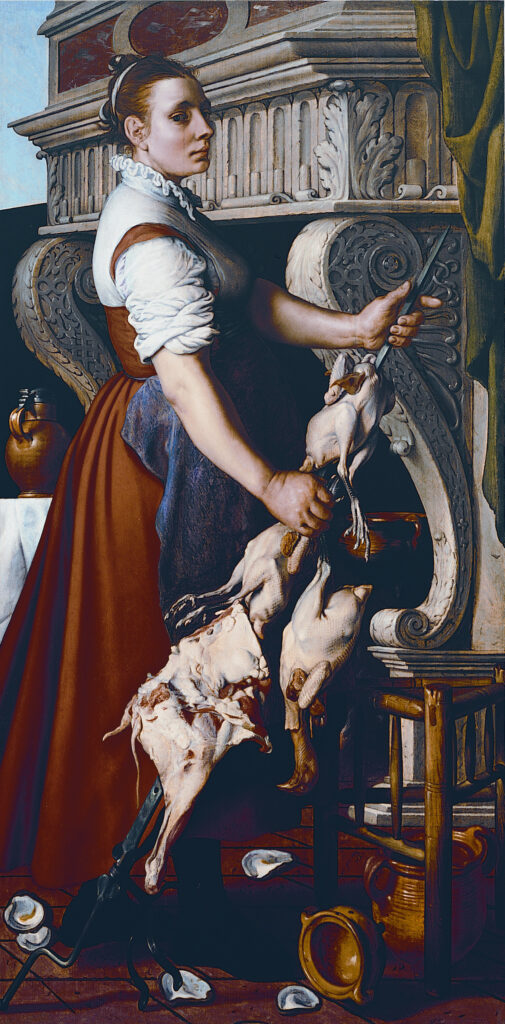 Le nature morte raccontano la vita delle società - Pieter Aertsen, "La cuoca", olio su tavola, 1559, Musei di Strada Nuova – Palazzo Bianco, Genova.<br />
