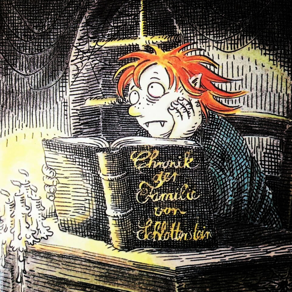 I libri per bambini devono fare paura - Angela Sommer Bodenburg, “Vampiretto torna alla sua cripta”, Salani. Disegno di Amelie Glienke.