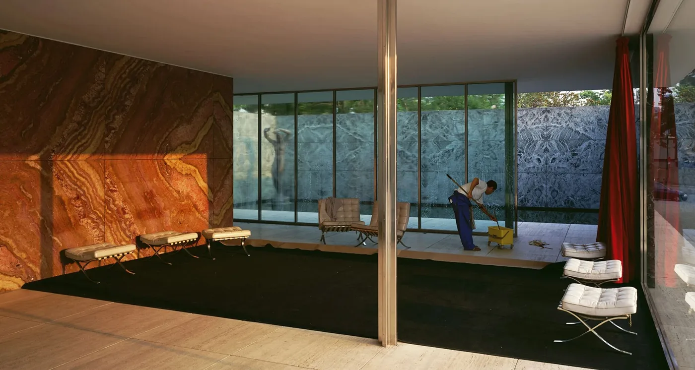 Jeff Wall, Morning Cleaning, Mies van der Rohe Foundation, Barcelona, 1999, ©Jeff Wall